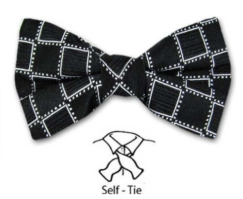 Men's - Black - Silver - Silk Woven Self - Tie Pattern Bowtie