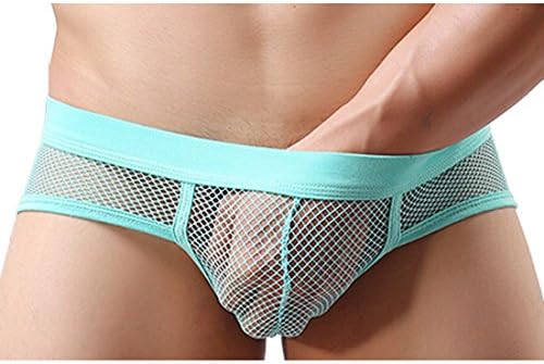 Yiqistore Men Triangle Mesh Transparent Briefs Sexy Underwear Underpants (XL, light blue)
