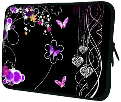 MyGift 13 inch Purple Butterfly and Heart Ornament on Black Notebook Laptop Sleeve Bag Carrying Case for MacBook Acer ASUS Dell HP Lenovo Sony Toshiba