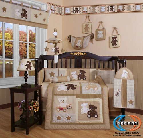 Geenny boutique 13 piece crib bedding set, baby teddy bear