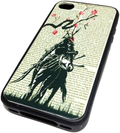 Apple iPhone 4 4G 4S Case Cover Skin BLACK RUBBER SILICONE Samurai Cherry Blossom Vintage Hipster Dictionary Art Print Urban Inspirational Teen Gift Idea Accessories