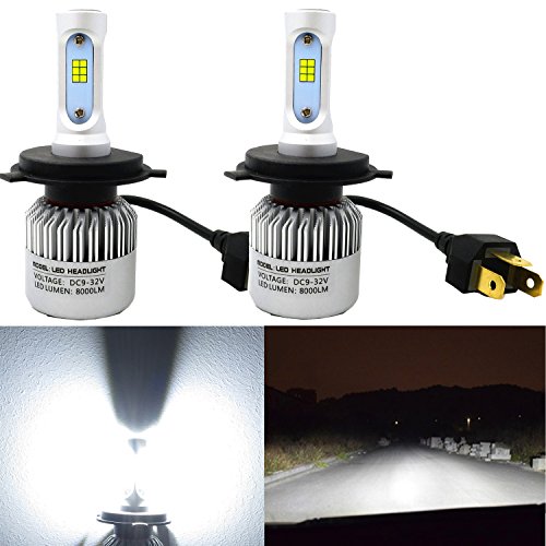 Alla Lighting New CSP Xtremely Bright H4 9003 HB2 LED Headlight Bulbs w/ High Power 8000Lm 6000K White Lamps (H4 9003)