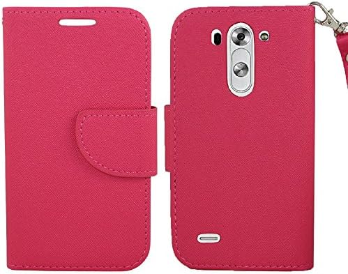 SOGA® PU Leather Magnetic Flip Wallet Case for LG G3 S / Vigor / Mini / Beat - Hot Pink [SWG852]