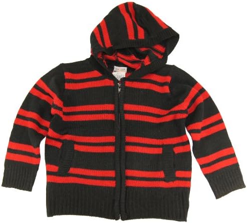 Urban Extreme Little Boys' Black & Red Stripes Full-Zip Cardigan Sweater, Black, 5/6