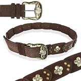 Women's Rhinestone Center Flower Link Brown Leather Belt