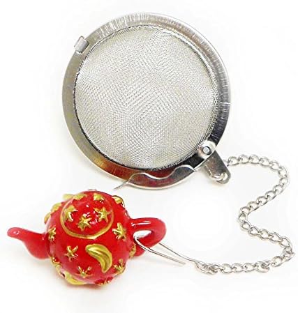 Stainless Steel Mesh Tea Ball with Teapot Polyresin Figure
