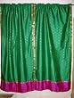 2 Green Fuschia Art Silk Sari Drapes Curtains Panels Rod Pocket Window Dressing 84"