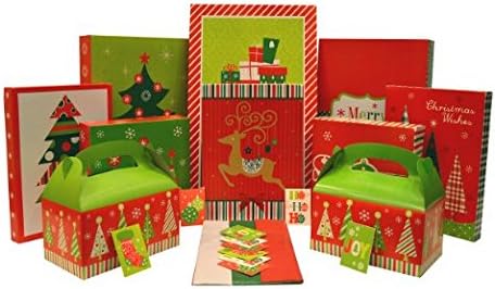 Christmas Gift Box Set - 36 Piece Kit Including Gift Boxes, Gift Tags, Tissue Paper, 6 Jingle Tags, 100 Sticker Labels, 4 Gift Card Holders