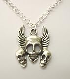 Winged Skulls Pendant on Metal Chain