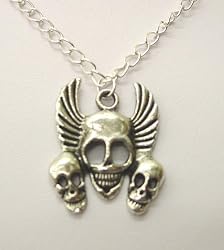 Winged Skulls Pendant on Metal Chain