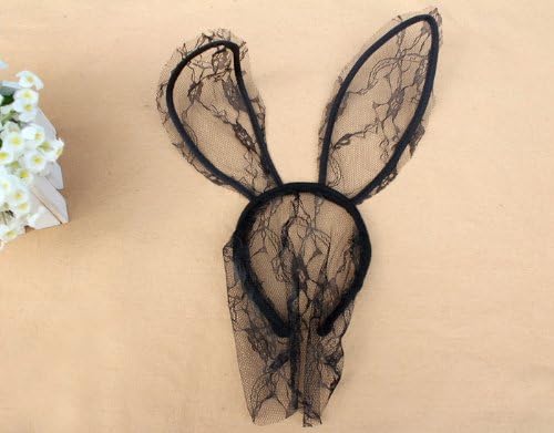 JIEAK Sexy Lace Masquerade Funny Masks Flower Rabbit Ears for Prom Veil Headband for Costume Balls (Black)
