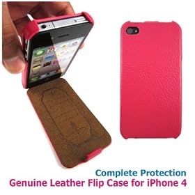 New Safari iPhone 4 Flip Case Finest Genuine Leather - Hand Crafted - Full Grain Leather - Protective Front Flap - Luxury Style - Color Pink