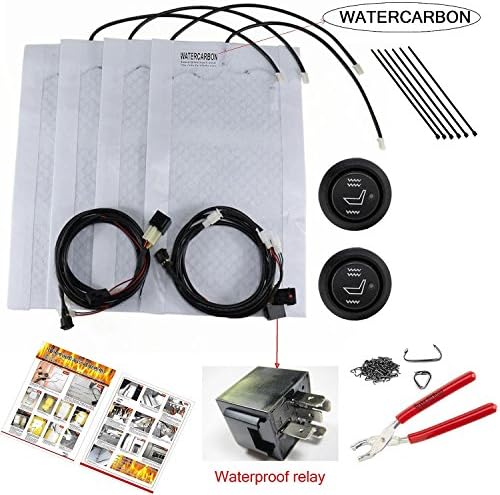 WATERCARBON car9 Years USA Warranty Carbon Fiber Seat Heated Kit Round Switch White heating pad - 2 Seats + Hog Ring Upholstery Installation Kit pliers 100 Hog Ring