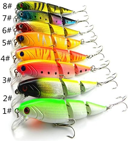 Pack of 8 Multi Jointed Minnow Fishing Lure Hard Lure Bass Bait Swimbait for Bass &amp; Trout 4.13"/0.5oz