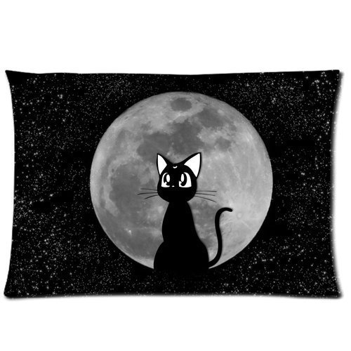 Generic Custom Cartoon Sailor Moon Cat Round Moon Black Sky Space Star Printed Zippered Pillowcase Cushion Cover 20*30(Twin Sides)