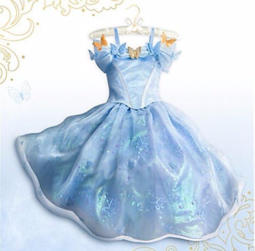 Newest Cinderella Dress Movie Girl Summer Long Sleeve Dress Cartoon Character Costumes - 1pc Kids Us Size Xl(140cm) Suitable for Kids 7-8