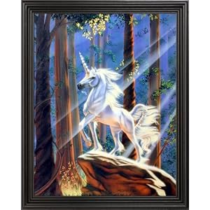 Unicorn Magical Light Kids Picture Black Framed Art Print