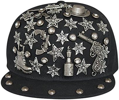 Black Hedgehog Stripe Rivet Stud Spike Spiky Star Snapback Cap