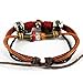 CELOKIY Charm Silvery Flower Pendant Brown Braided Rope Leather Bracelet