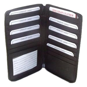 Genuine Leather Zippered Full Size Credit Card Wallet - In Black or Brown