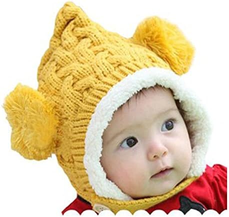 Renineic Unisex-Baby Boys Girls Knit Crochet Rib Pom Pom Winter Hat Cap Warm Winter