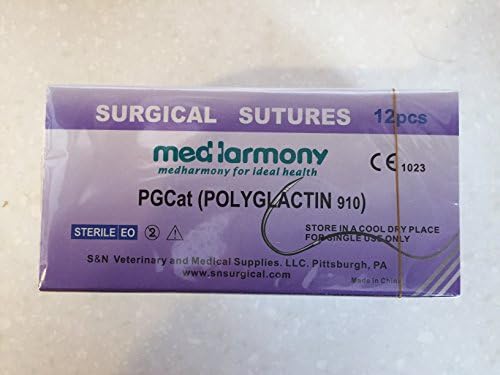 PGCat (Polyglactin 910) Veterinary Use Only 45cm size 3-0 one box of 12 suture packets 24mm reverse cutting needle, Braided Absorbable