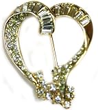 Gold Plated Cubic Zirconia Clear Gemstone Heart Pin - Fashion Brooch