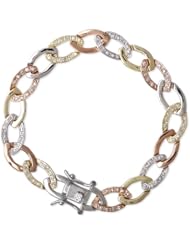 CleverSilvers Tri Color Oval CZ. Diamond Link Chain Bracelet Bridal Jewelry