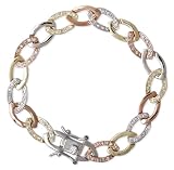 ClassicDiamondHouse Tri Color Oval Cubic Zirconia {C.Z} Diamond Link Chain Bracelet Bridal jewelry (Super Special, Free Gift Included)