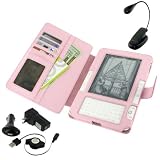 Pink Full Genuine Leather Case with Retractable USB Cable Charge Kit and Book Light for Amazon Kinde 2 (Old Version) E-Reader Reading Device (Kindle NOT Included)