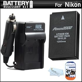 Battery And Charger Kit For Nikon 1 J1, Nikon 1 J2 Mirrorles Digital Camera Includes Extended (1200Mah) Replacement For Nikon EN-EL20 Battery + Ac/Dc Rapid Travel Charger + MicroFiber Cloth + More