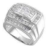 Sterling Silver Men's Ring - Clear CZ - 5mm Band Width - 21mm Face Height - Sizes: 8-14