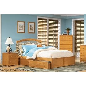 Twin Size Windsor Style Platform Bed with Flat Panel Footboard Caramel Latte Finish