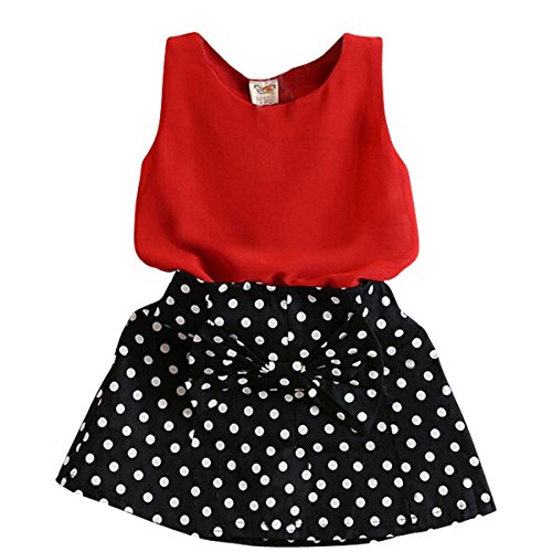 Jastore® Girls Clothing Sets Cute Red Vest + Dot Skirts Two Pieces Set