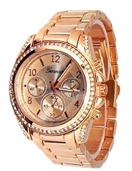 New Rose Gold Geneva Watch Crystal Bezel Womens Fashion Bracelet Oversized