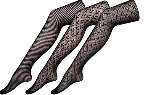 Chirrupy Chief Assorted-Pack Patterned Fishnet Pantyhose 3 Designs Per Pack (bla