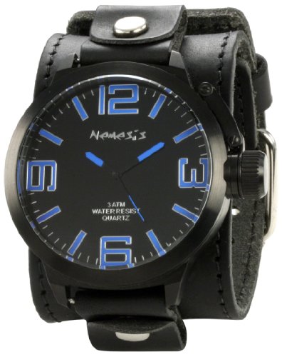 Nemesis Men's LBB061K Signature IP coating Teardrop Black Dial Leather Cuff Watch