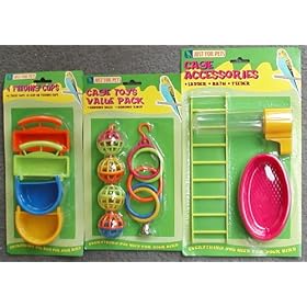 9 Piece Bird Cage Accessories - Feeders, Ladder, Water, Toys ... by 