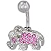 pug8  - Belly Navel Rings Silver Pink Crystal Elephant Body