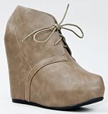 DEBRAH-01 Classic Lace Up Hidden Platform Wedge Heel Basic Ankle Boot Bootie
