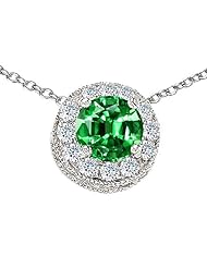 Original Star K (tm) Round Simulated Emerald Pendant in 925 Sterling Silver