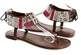 Beaded Studded Light Brown Lace-up Flip Flop Sandals