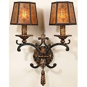 Fine Art Lamps Epicurean 406950 Mica 2-LT 120w (21"H x 17"W) Sconce Light Charred Iron with Brulee