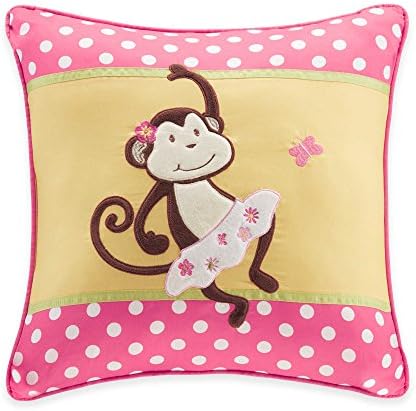 Kids Plush Monkey Square Pillow in Pink/Yellow