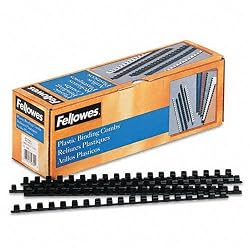 Fellowes Plastic Comb Bindings, 0.375 Inch, 55-Sheet Capacity, Black, 100 per Pack (52325)