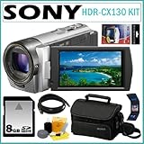 Sony HDR-CX130 HDRCX130 HDR-CX130/S 1080P High Definition Handycam Camcorder with Wide Angle G-Lens and 3-inch Touch-Screen in Silver + 8GB Card + Sony Case + Accessory Kit