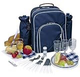 Picknickrucksack Picknicktasche mit Inhalt f�r 4 Personen mit integrierter K�hltasche