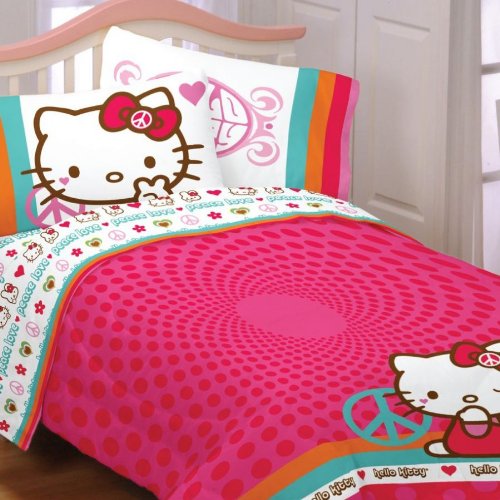 Product Name: Hello Kitty Peace Kitty Comforter and Sheet Set - TWIN