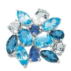 Blue Topaz, Iolite and White Topaz Pin by 