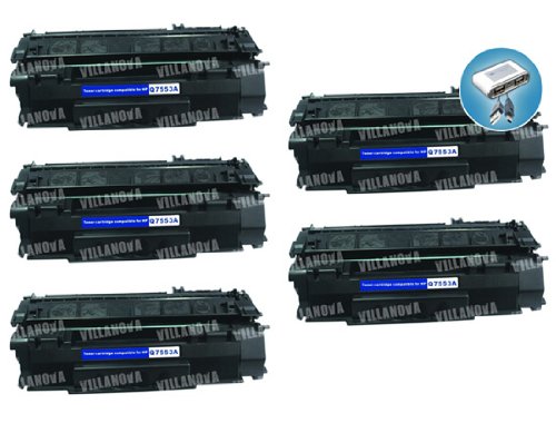 5 PACK: HP Q7553A 53A Remanufactured Black Laser Toner Cartridge 3,500 Page Yield, Works for Las